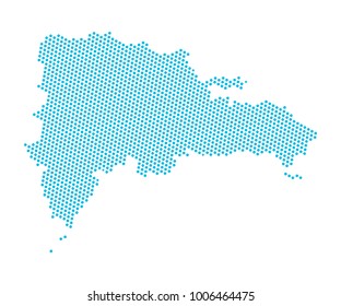 Abstract blue map of Dominican republic - dots planet, lines, global world map halftone concept. Vector illustration eps 10.