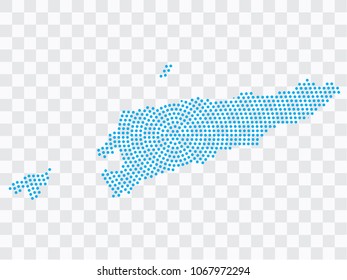 Abstract blue map of East Timor - planet dots planet, isolated on transparent background.Vector eps 10