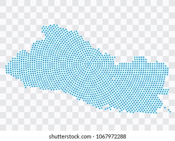 Abstract blue map of El Salvador - planet dots planet, isolated on transparent background.Vector eps 10