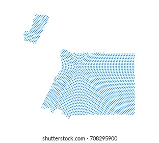 Abstract blue map of Equatorial Guinea radial dot planet on white background, halftone concept. Vector illustration eps 10.