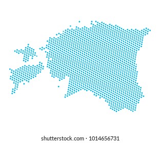 Abstract blue map of Estonia - dots planet, lines, global world map halftone concept. Vector illustration eps 10.
