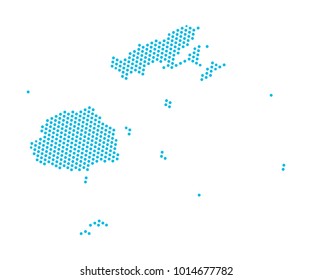 Abstract blue map of Fiji - dots planet, lines, global world map halftone concept. Vector illustration eps 10.