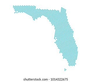 Abstract blue map of Florida - dots planet, lines, global world map halftone concept. Vector illustration eps 10.