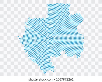 Abstract blue map of Gabon - planet dots planet, isolated on transparent background.Vector eps 10