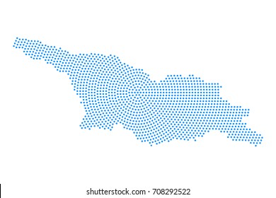Abstract blue map of Georgia radial dot planet on white background, halftone concept. Vector illustration eps 10.