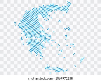 Abstract blue map of Greece - planet dots planet, isolated on transparent background.Vector eps 10