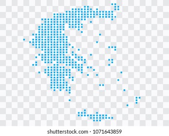 Abstract blue map Greece of square pixels, isolated on transparent background.Vector eps 10