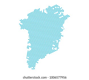 Abstract blue map of Greenland - dots planet, lines, global world map halftone concept. Vector illustration eps 10.