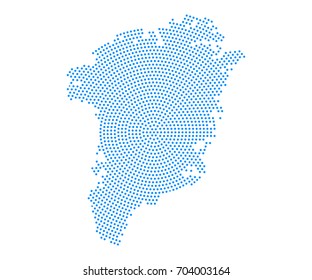 Abstract blue map of Greenland radial dot planet on white background, halftone concept. Vector illustration eps 10.