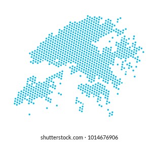 Abstract blue map of Hong Kong - dots planet, lines, global world map halftone concept. Vector illustration eps 10.