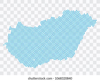 Abstract blue map of Hungary - planet dots planet, isolated on transparent background.Vector eps 10
