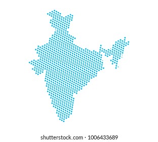 Abstract blue map of India - dots planet, lines, global world map halftone concept. Vector illustration eps 10.