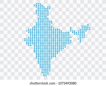 Abstract blue map India of square pixels, isolated on transparent background.Vector eps 10
