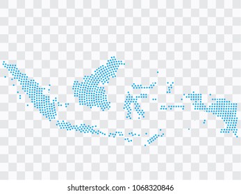 Abstract blue map of Indonesia - planet dots planet, isolated on transparent background.Vector eps 10