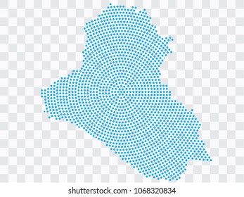 Abstract blue map of Iraq - planet dots planet, isolated on transparent background.Vector eps 10