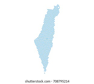 Abstract blue map of Israel radial dot planet on white background, halftone concept. Vector illustration eps 10.