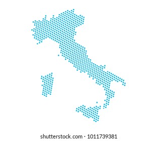 Abstract blue map of Italy - dots planet, lines, global world map halftone concept. Vector illustration eps 10.