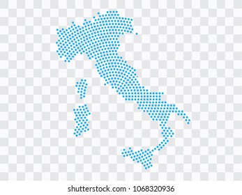 Abstract blue map of Italy - planet dots planet, isolated on transparent background.Vector eps 10