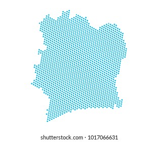 Abstract blue map of Ivory Coast - dots planet, lines, global world map halftone concept. Vector illustration eps 10.