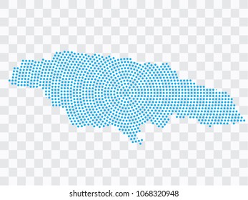 Abstract blue map of Jamaica - planet dots planet, isolated on transparent background.Vector eps 10