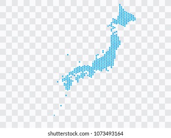 Abstract blue map Japan of square pixels, isolated on transparent background.Vector eps 10
