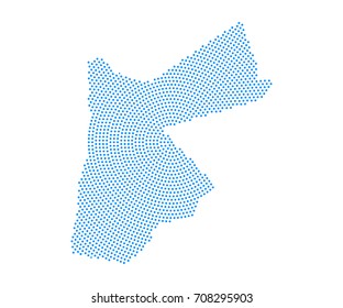 Abstract blue map of Jordan radial dot planet on white background, halftone concept. Vector illustration eps 10.
