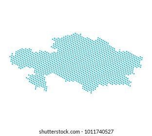 Abstract blue map of Kazakhstan - dots planet, lines, global world map halftone concept. Vector illustration eps 10.