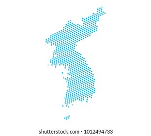 Abstract blue map of Korea - dots planet, lines, global world map halftone concept. Vector illustration eps 10.