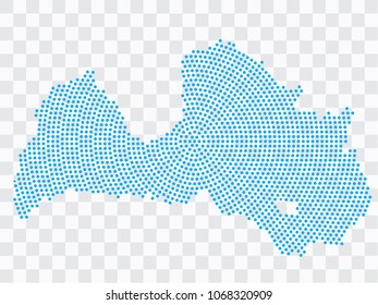 Abstract blue map of Latvia - planet dots planet, isolated on transparent background.Vector eps 10