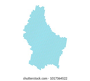Abstract blue map of Luxembourg - dots planet, lines, global world map halftone concept. Vector illustration eps 10.