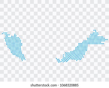 Abstract blue map of Malaysia - planet dots planet, isolated on transparent background.Vector eps 10