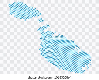 Abstract blue map of Malta - planet dots planet, isolated on transparent background.Vector eps 10