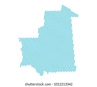 Abstract blue map of Mauritania - dots planet, lines, global world map halftone concept. Vector illustration eps 10.