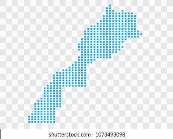 Abstract blue map Morocco of square pixels, isolated on transparent background.Vector eps 10

