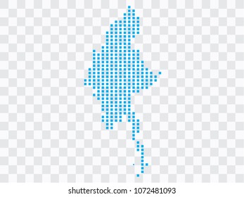Abstract blue map Myanmar of square pixels, isolated on transparent background.Vector eps 10