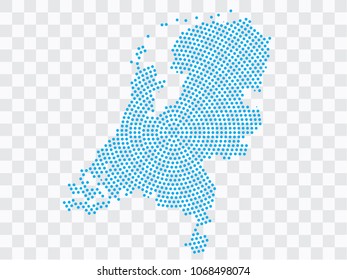 Abstract blue map of Netherlands - planet dots planet, isolated on transparent background.Vector eps 10