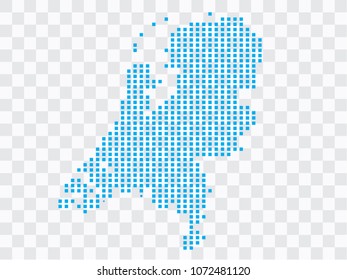 Abstract blue map Netherlands of square pixels, isolated on transparent background.Vector eps 10