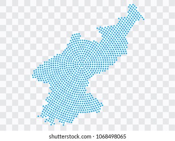 Abstract blue map of North Korea - planet dots planet, isolated on transparent background.Vector eps 10