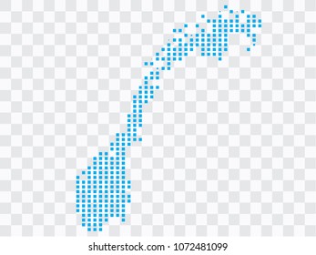 Abstract blue map Norway of square pixels, isolated on transparent background.Vector eps 10