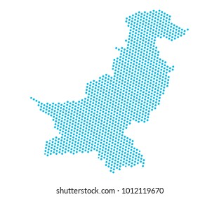 Abstract blue map of Pakistan - dots planet, lines, global world map halftone concept. Vector illustration eps 10.