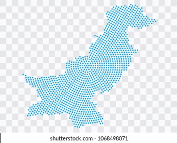 Abstract blue map of Pakistan - planet dots planet, isolated on transparent background.Vector eps 10
