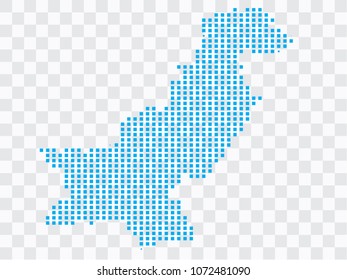 Abstract blue map Pakistan of square pixels, isolated on transparent background.Vector eps 10