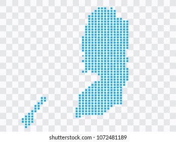 Abstract blue map Palestine of square pixels, isolated on transparent background.Vector eps 10