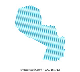 Abstract blue map of Paraguay - dots planet, lines, global world map halftone concept. Vector illustration eps 10.
