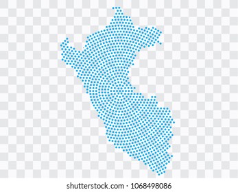 Abstract blue map of Peru - planet dots planet, isolated on transparent background.Vector eps 10