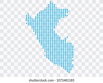 Abstract blue map Peru of square pixels, isolated on transparent background.Vector eps 10