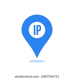 pin de mapa azul abstracto con ícono de Dirección ip. punto de protocolo de internet para la ubicación del equipo en el Web o el envío de datos a través de la tecnología de red. elemento de Sitio web en estilo plano simple para el Diseño gráfico