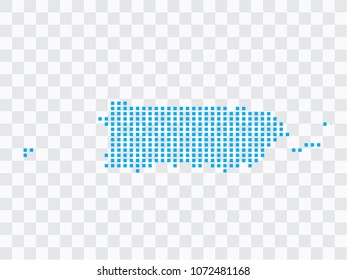 Abstract blue map Puerto Rico of square pixels, isolated on transparent background.Vector eps 10