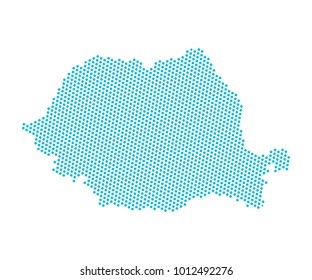 Abstract blue map of Romania - dots planet, lines, global world map halftone concept. Vector illustration eps 10.