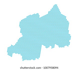 Abstract blue map of Rwanda - dots planet, lines, global world map halftone concept. Vector illustration eps 10.